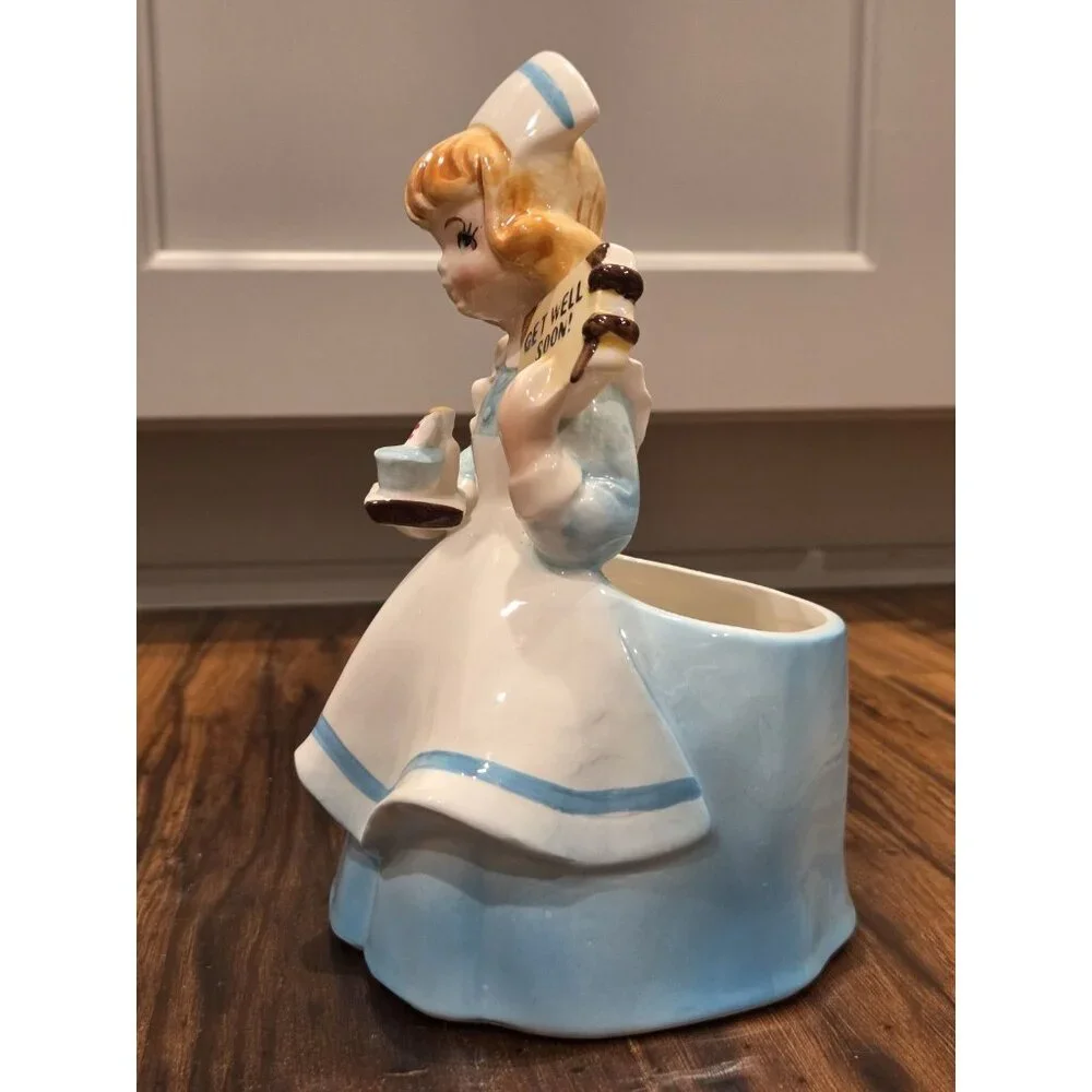 Vintage Lefton Nurse Planter 4292 Japan Get Well Soon Figurine Mid Century 1950s - Picture 2 of 11